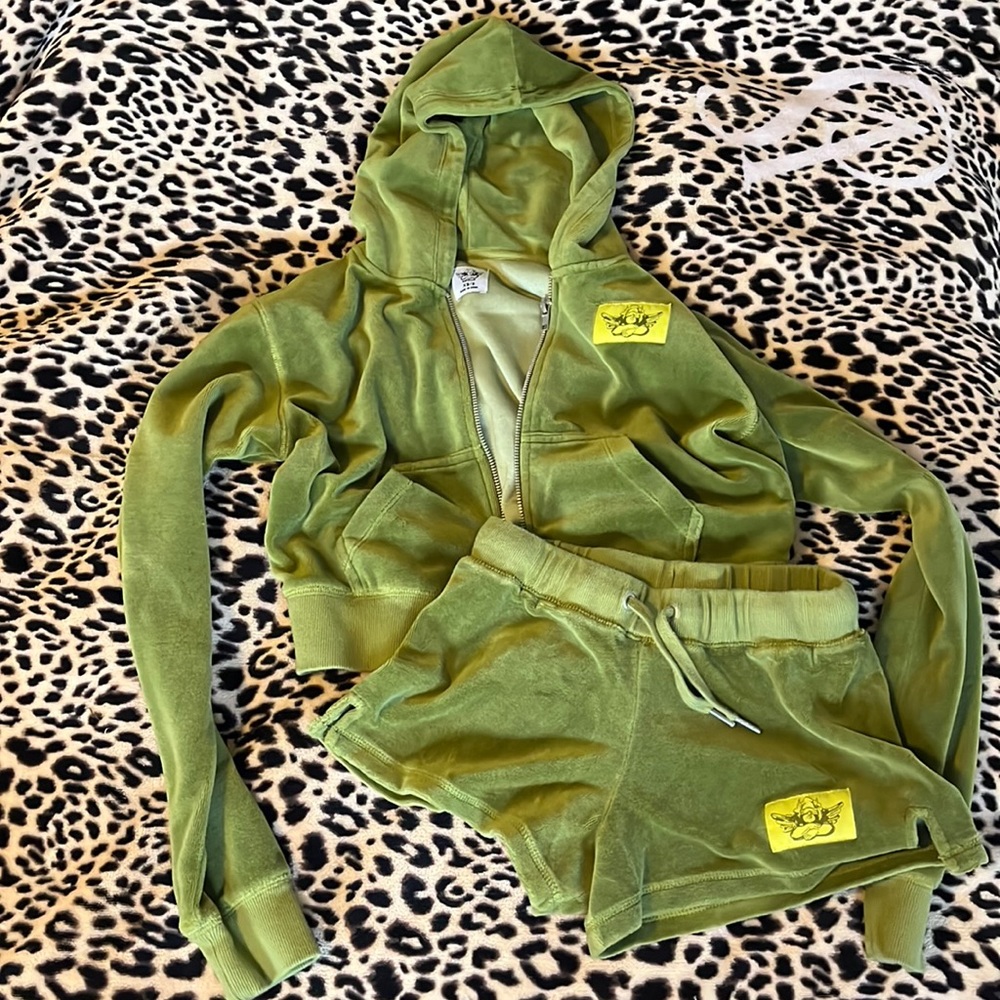 boys lie green velour tracksuit xs